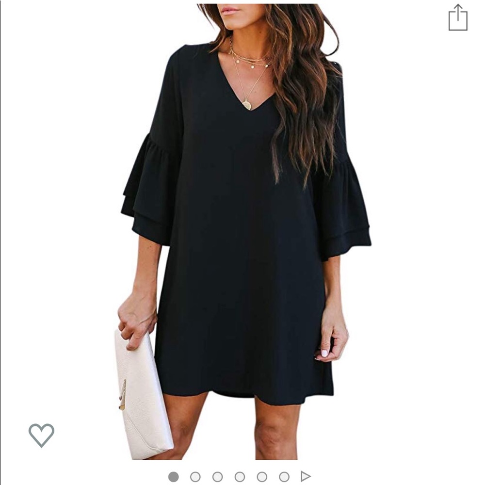 Belongsci black v-neck bell sleeve shirt dress